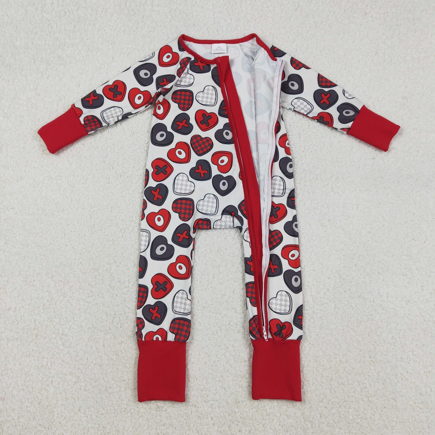 Baby Girls Long Sleevses Hearts Bows Valentine Red Zipper Sleeper Romper RTS
