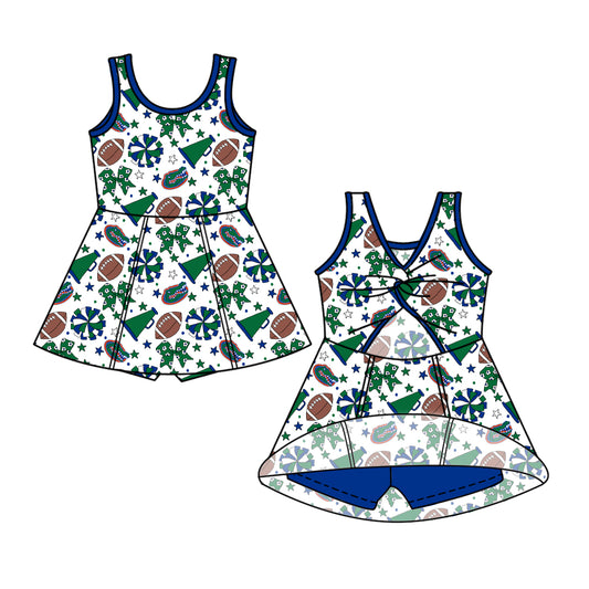 ( Moq 5 ) Baby Girls Toddler Sleeveless Green Bows Cheer Football Shorts Ruffle Dress Team Clothes