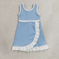 Baby Girls Kids Sleeveless Shorts Knee Length Scallop Light Blue Dress Yoga Active Clothes RTS