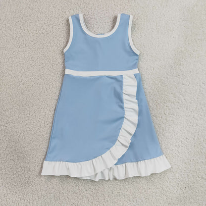 Sibling Baby Girls Kids Sleeveless Shorts Knee Length Scallop Dresses Yoga Active Clothes RTS
