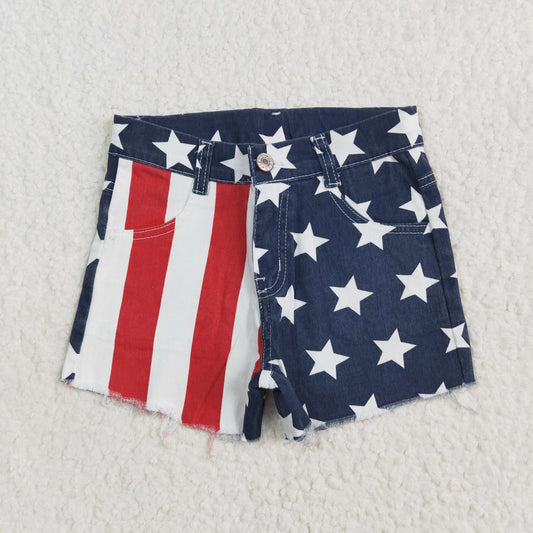 Baby Girl 4th Of July Strips Stars Denim Shorts RTS
