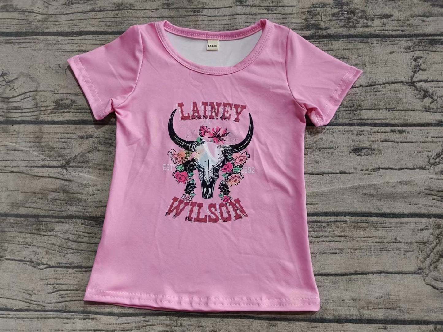 ( Moq 5  ) Baby Girl Kids Short Sleeves Western Cow Flower Pink Shirt Tops