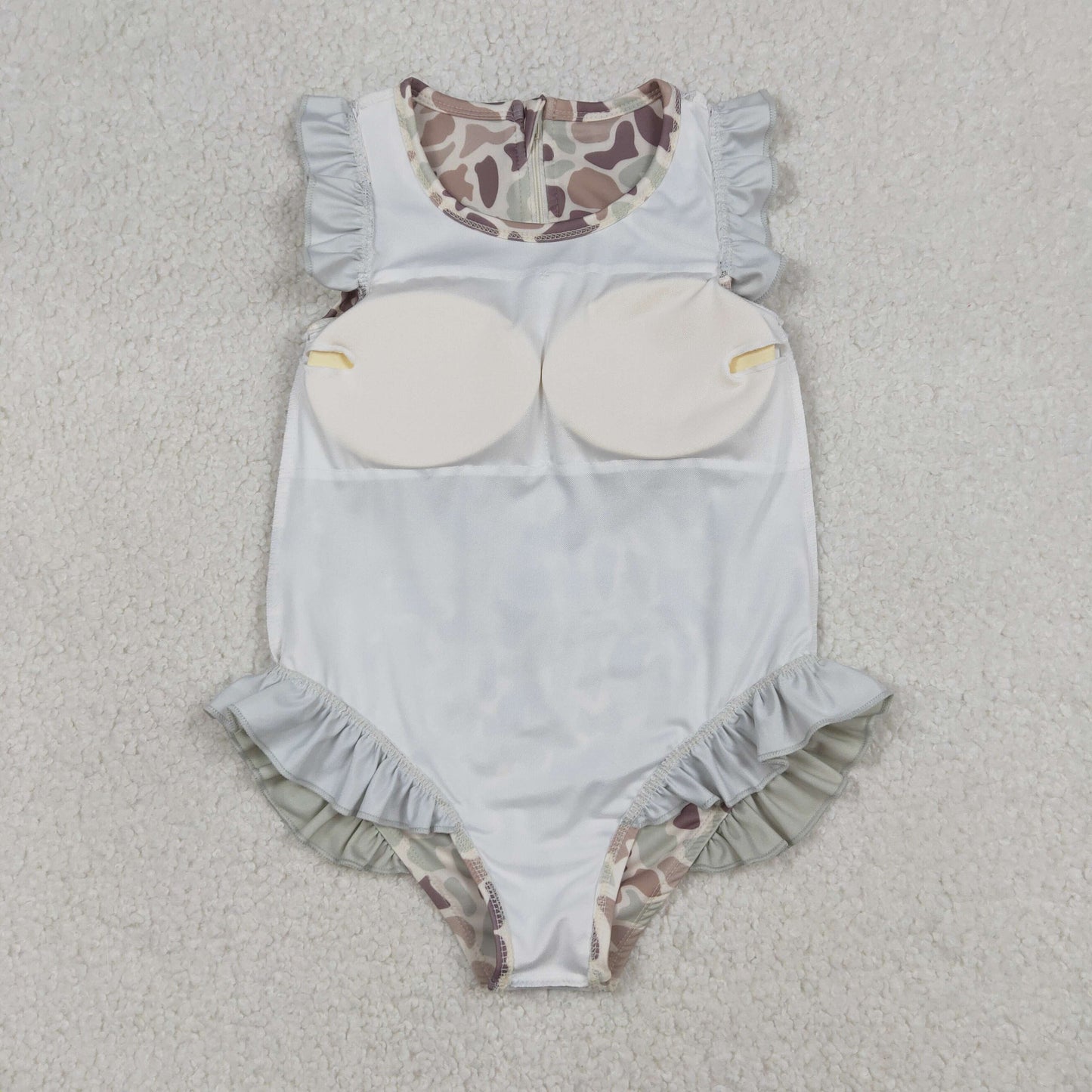 Baby Girls Short Sleeves Camo Green Ruffle One-piece Swimsuit RTS