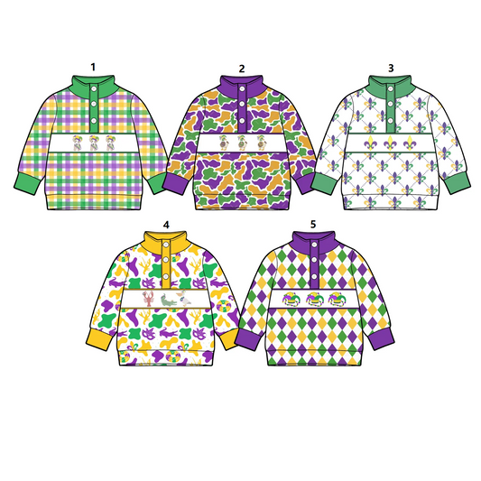 ( Moq 5 Each Style ) Sibling Baby Boys Kids Anchors Camo Print Buttons Mardi Gras  Pullovers Shirts