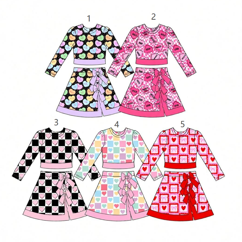 ( Moq 5 Each Style ) Sibling Baby Girls Kids Valentine Hearts Shirts Bows Skirts Shorts Sibling Sets Clothes