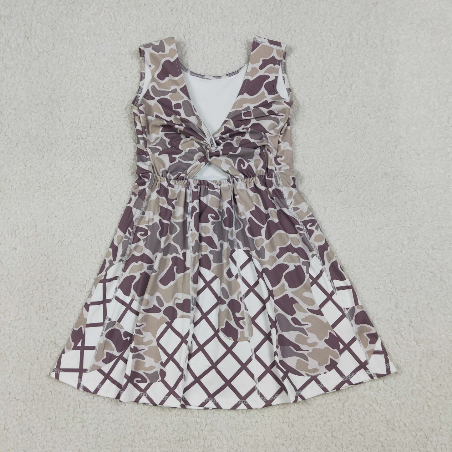 Baby Girls Kids Grey Camo Drips Plaid Skort Yoga Active Knee Length Dress RTS