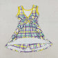 Baby Girls Sleeveless Mardi Gras Plaid Yoga Shorts Knee Length Dress RTS
