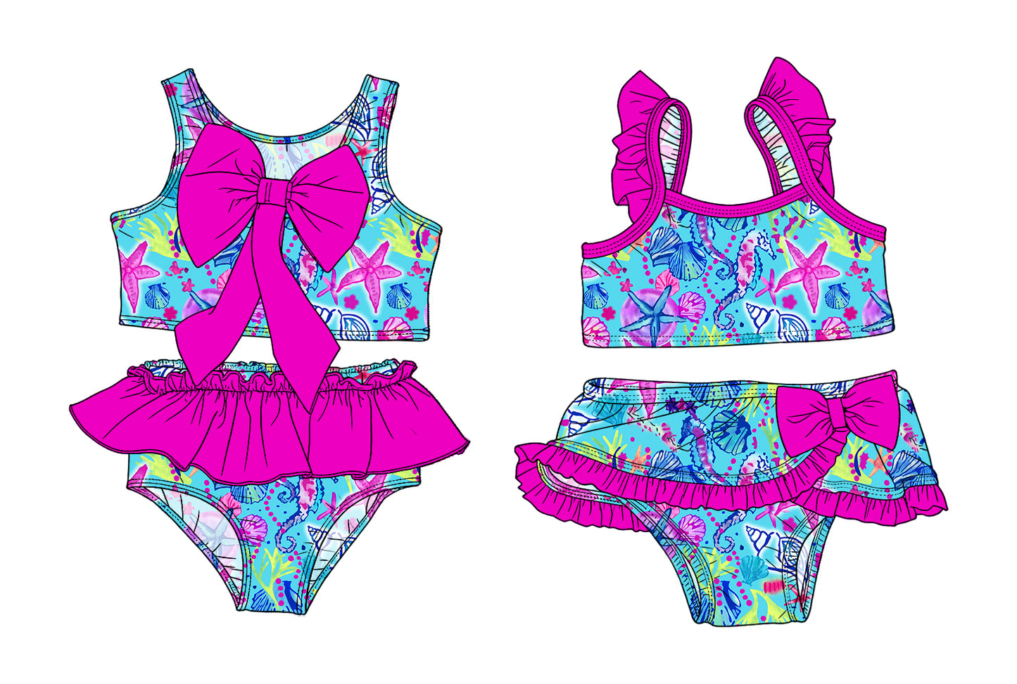 ( Moq 5 Each Style ) Sibling Baby Girls Kids Summer Tops Ruffle Shorts Pink Bows Sets Swimsuits