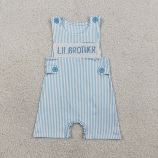Baby Boys Sleeveless Embroidery Smocked Little Brother Blue Stripes Romper RTS