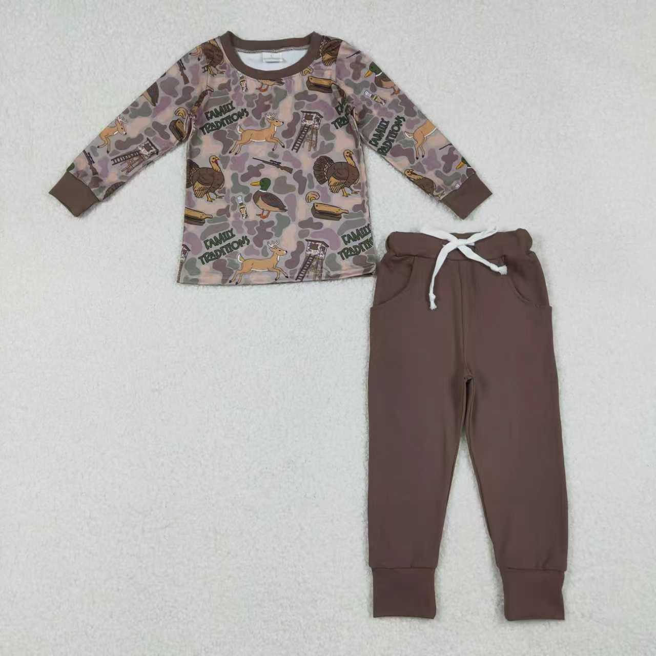 Sibling Boys Kids Long Sleeves Deer Ducks Camo Hunting Romper Set RTS