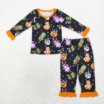 Baby Boy Long Sleeves Halloween Dogs Pumpkin Shirt Pants Pajamas Set