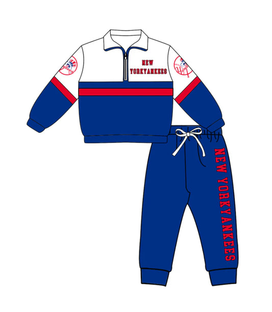 ( Moq 5 ) Baby Boys Toddler Blue Long Sleeves Zipper Shirt Jogger Pants Team Clothes Set