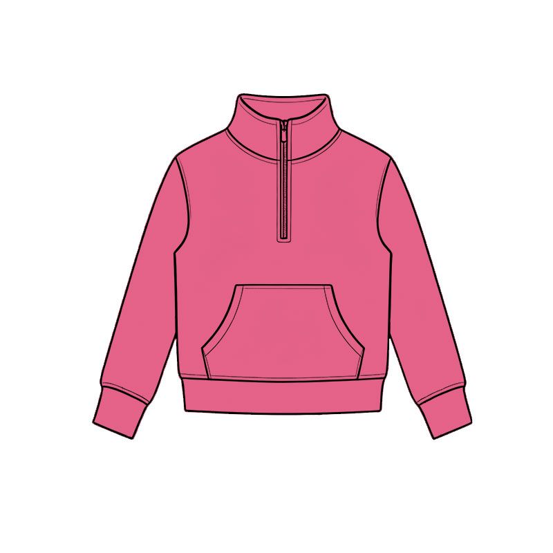 ( Moq 5 ) Preorder Baby Girls Kids Long Sleeves Pink Pocket Zipper Pullover Yoga Active Shirt