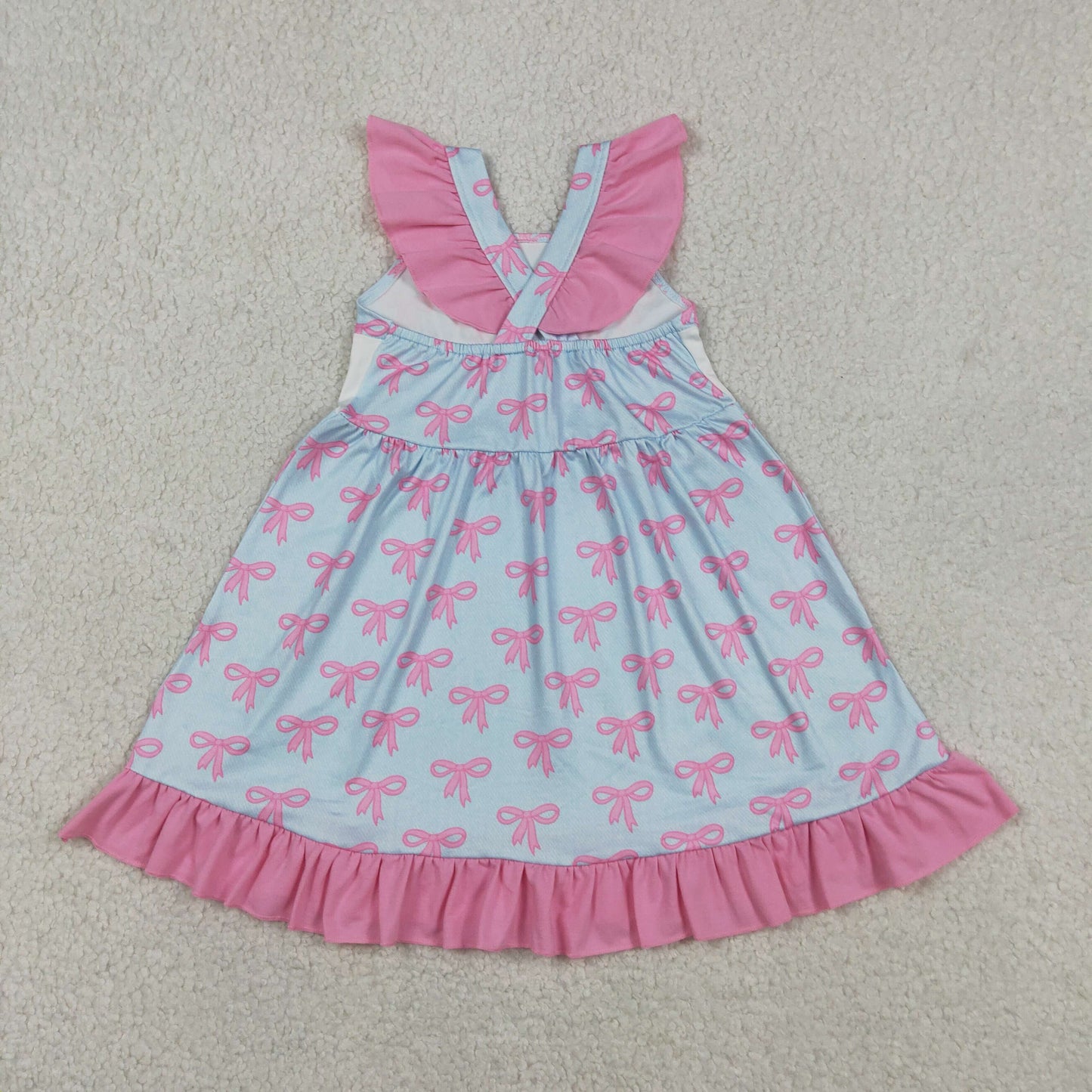Baby Girls Kids Short Sleeves Mama's Girl Bows Ruffle Knee Length Dress RTS