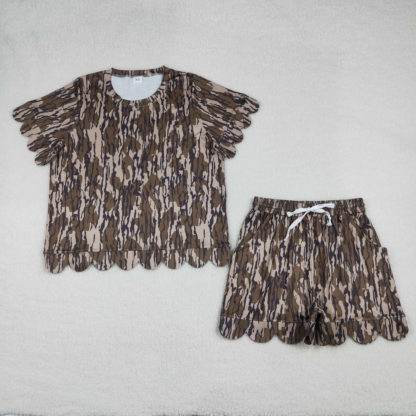 Adult Women Short Sleeves Camo Shirt Shorts Yoga Active Clothes Set RTS