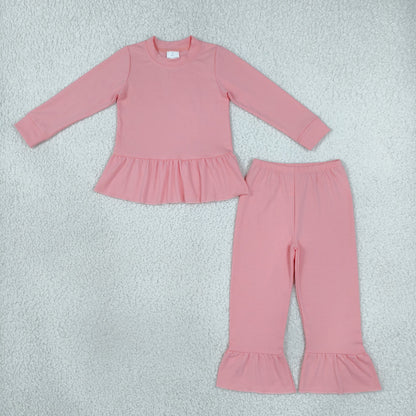Sibling Baby Girl Kids Long Sleeves Cotton Tops Ruffle Pants Sets Clothes RTS