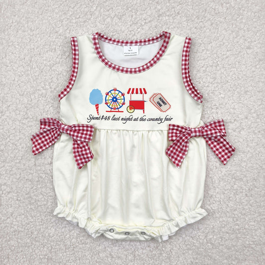 Baby Girl Sleeveless Red Plaid Bows Bubble Romper RTS