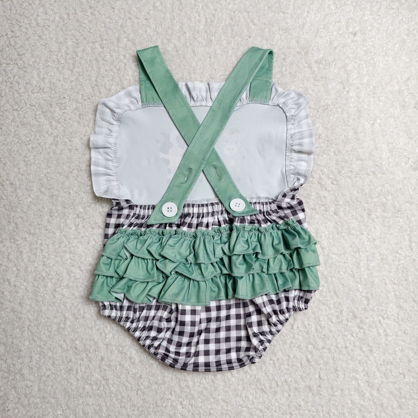 Baby Girls Infant Sleeveless Farm Animals Plaid Ruffle Bubble Romper RTS