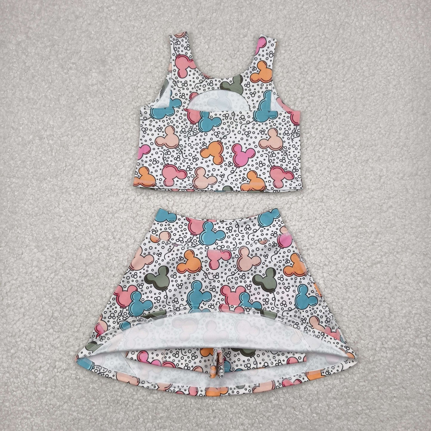 r Baby Girl Sleeveless Cartoon Mouse Balloons Tops Skort Yoga Active Set RTS