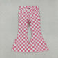 Girls Kids Pink Checkered Denim Jeans Bell Pants RTS