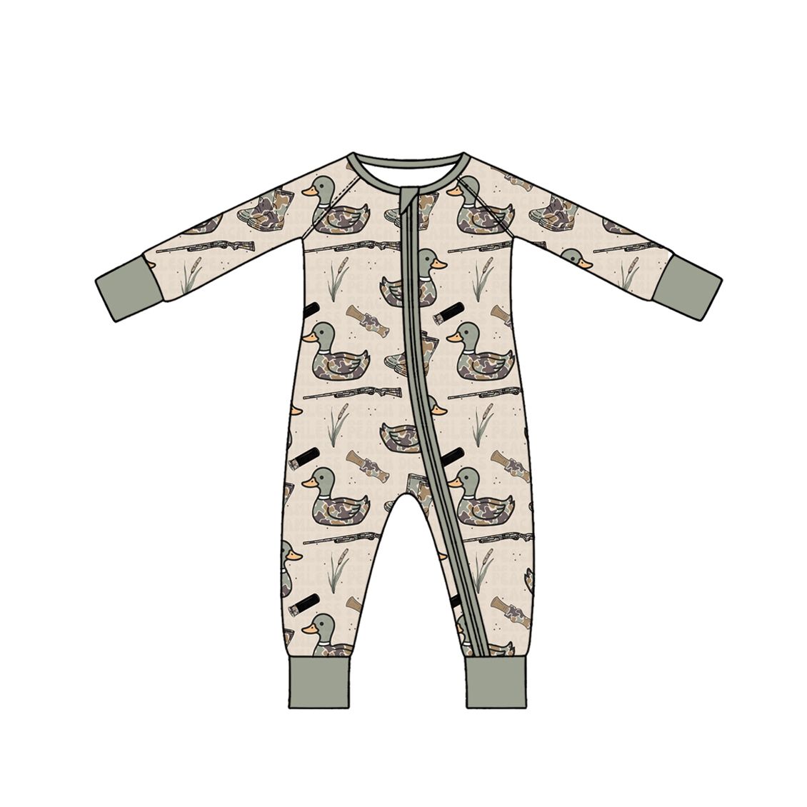 ( Moq 5 )  Preorder Baby Boys Long Sleeves Zipper Sleeper Ducks Camo Romper Hunting Clothes