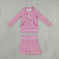Baby Girls Kids Long Sleeves Pink Stripes Zipper Shirt Skirt Shorts Set Yoga Active Clothes RTS