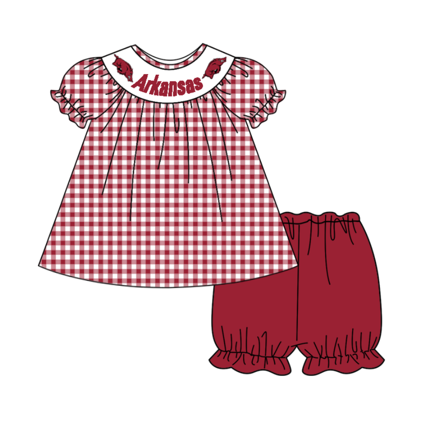 Moq 5 Baby Girl Short Sleeves Paid Pig Tops Dark Red Shorts Team Set