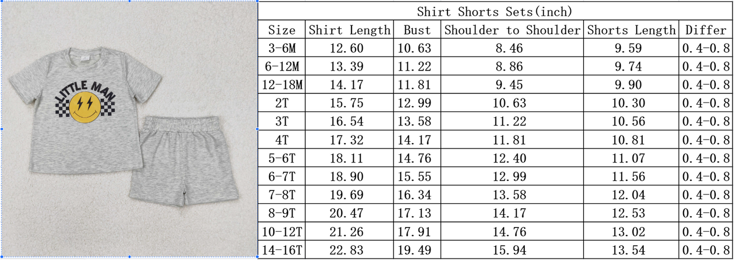 Baby Boy Girl Short Sleeves Vinyl Shirt Cotton Grey Shorts Sibling Clothes Set RTS