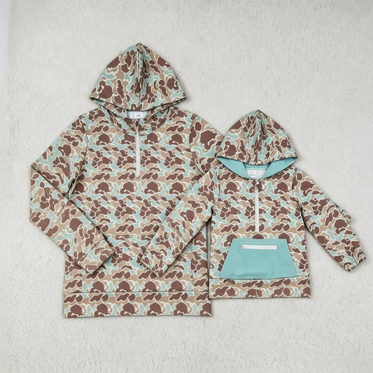Sibling Baby Boys Adult Woman Long Sleeves Camo Zipper Hoodie Pockets Hunting Pullovers Shorts RTS