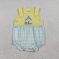 Baby Boys Sleeveless Embroidery Cross Jesus Plaid Easter Plaid Bubble Romper RTS