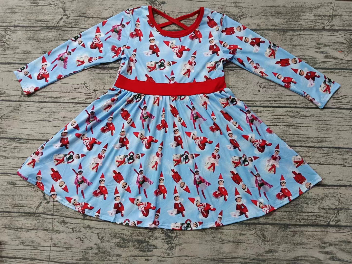 Baby Girl Long Sleeves Christmas Blue Twirl Dress