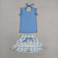 Baby Girls Kids Blue Scallop Tops Floral Pockets Skirt Shorts Yoga Summer Set RTS