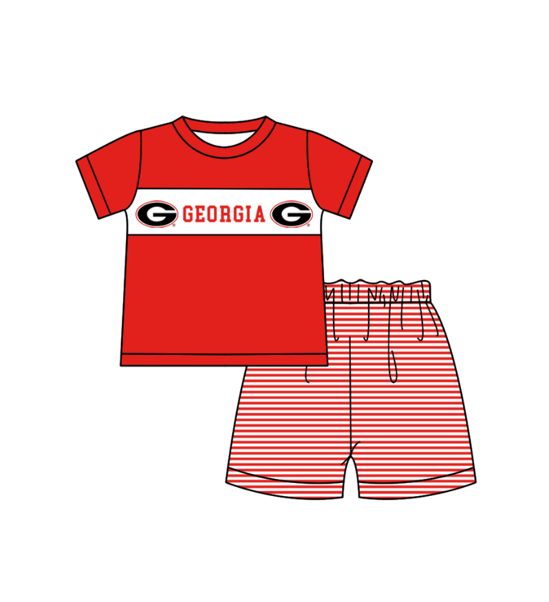 ( Moq 5 ) Baby Boys Toddler Short Sleeves Red Shirt Stripes Shorts Team Summer Set