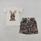 Baby Girls Short Sleeves Rabbits Shirt Green Brown Camo Shorts Easter Clothes Set RTS