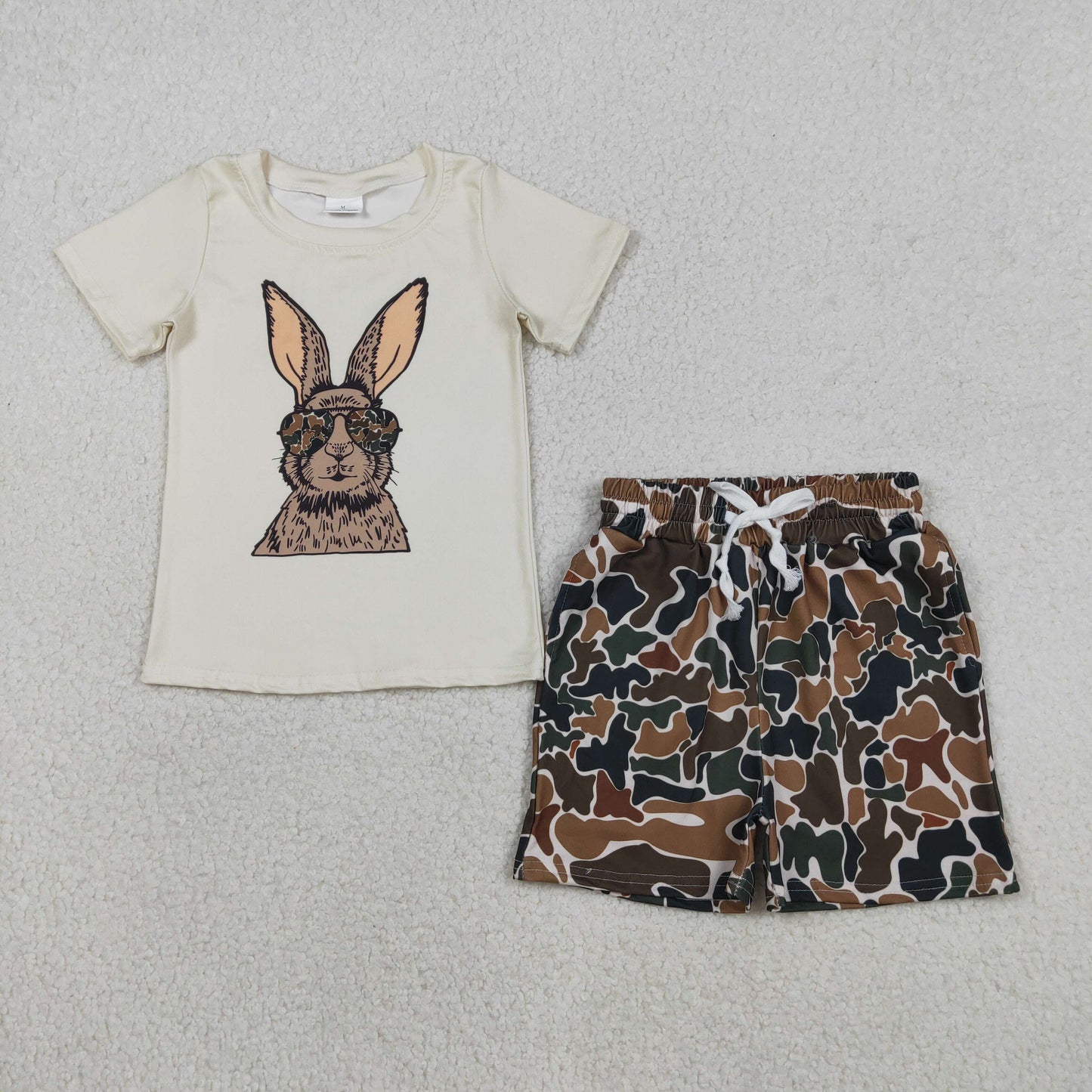 Baby Girls Short Sleeves Rabbits Shirt Green Brown Camo Shorts Easter Clothes Set RTS