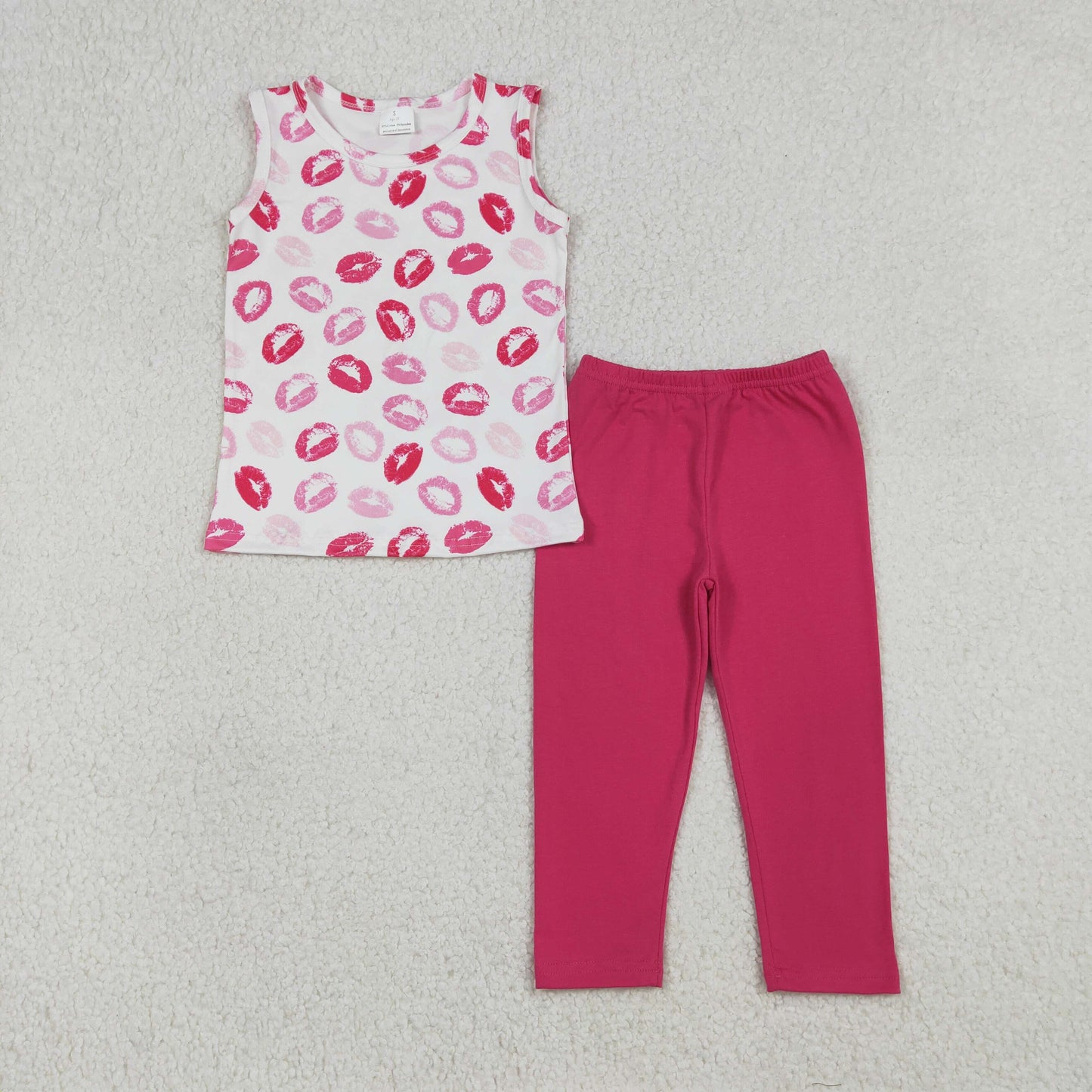 Baby Girls Sleeveless Mouths Tops Pink Leggings Pants Valentine Clothes Set RTS