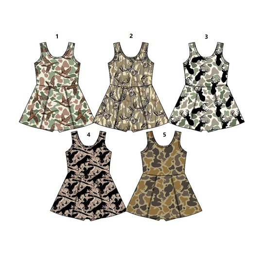 ( Moq 5 Each Style ) Sibling Baby Girls Kids Ducks Dogs Deer Camo Print Hunting Shorts Dresses