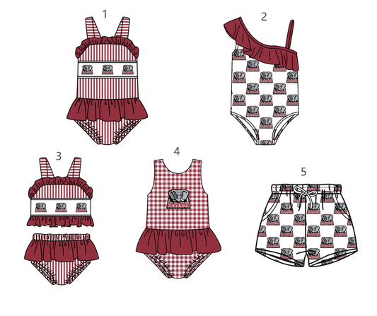 ( Moq 5 Each Style ) Baby Boys Girls Elephant Sibling Team Sets Swimsuits Football Clothes