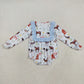 Baby Girl Long Sleeves Farm Animals Blue Ruffle Bubble Romper RTS