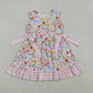 Baby Girls Rabbits Flower Bows Easter Plaid Ruffle Knee Length Dress RTS