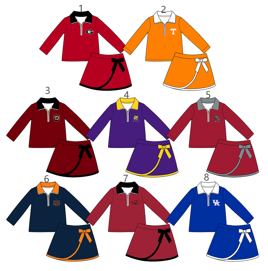 ( Moq 5 Each Style ) Sibling Baby Girls Kids Long Sleeves Zipper Shirts Skirts Shorts Team Sets Clothes