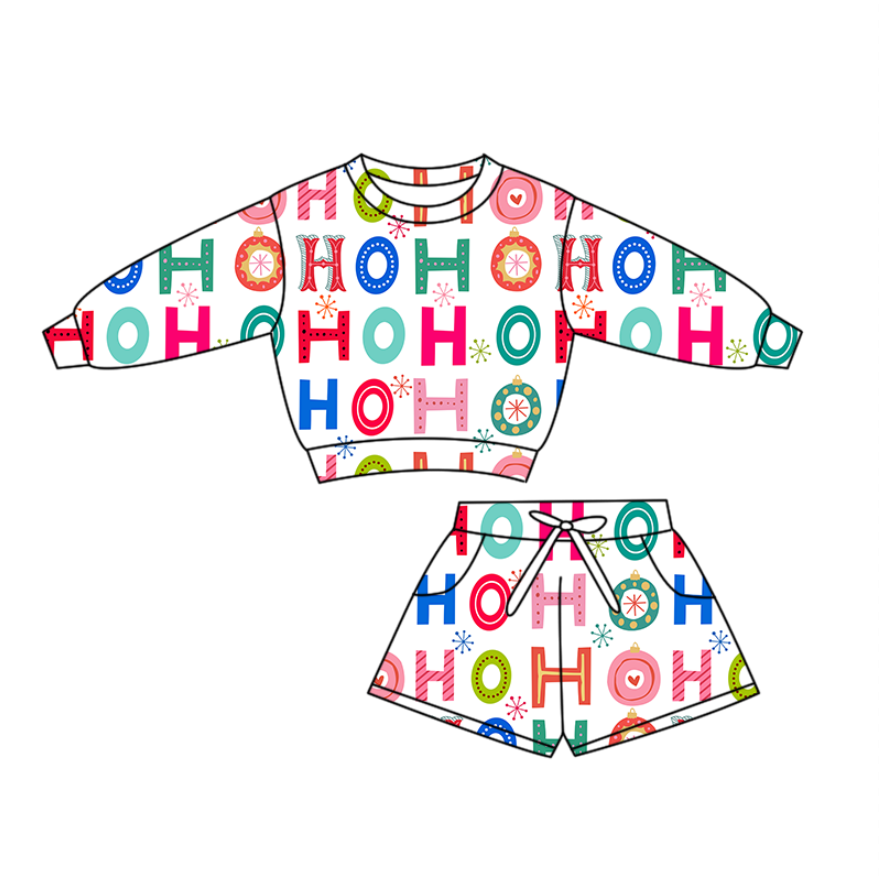 ( Moq 8 ) Customized Girls Kids Long Sleeves Shirt Shorts Christmas Set 9.30