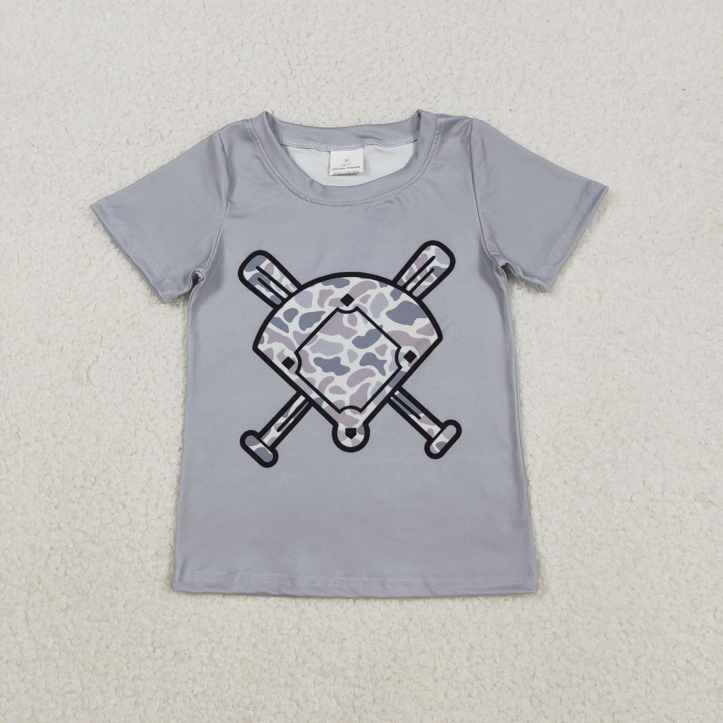 Baby Boys Short Sleeves Camo Baseball Grey Tee Shirt Tops RTS