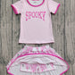 Baby Girl Short Sleeves Spooky Shirt Ghost Bows Hearts Skorts Halloween Pink Set RTS