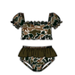 ( Moq 5 ) Preorder Baby Girls Kids Short Sleeves Brown Green Camo Tops Brown Ruffle Shorts Set Swimsuit