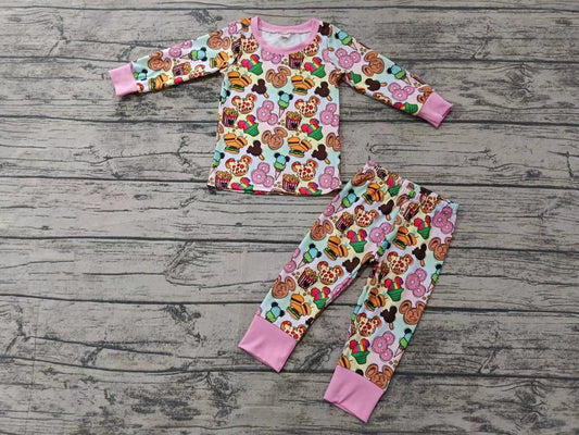 Baby Girl Long Sleeves Cartoon Shirt Pants Pajamas Set Moq 5