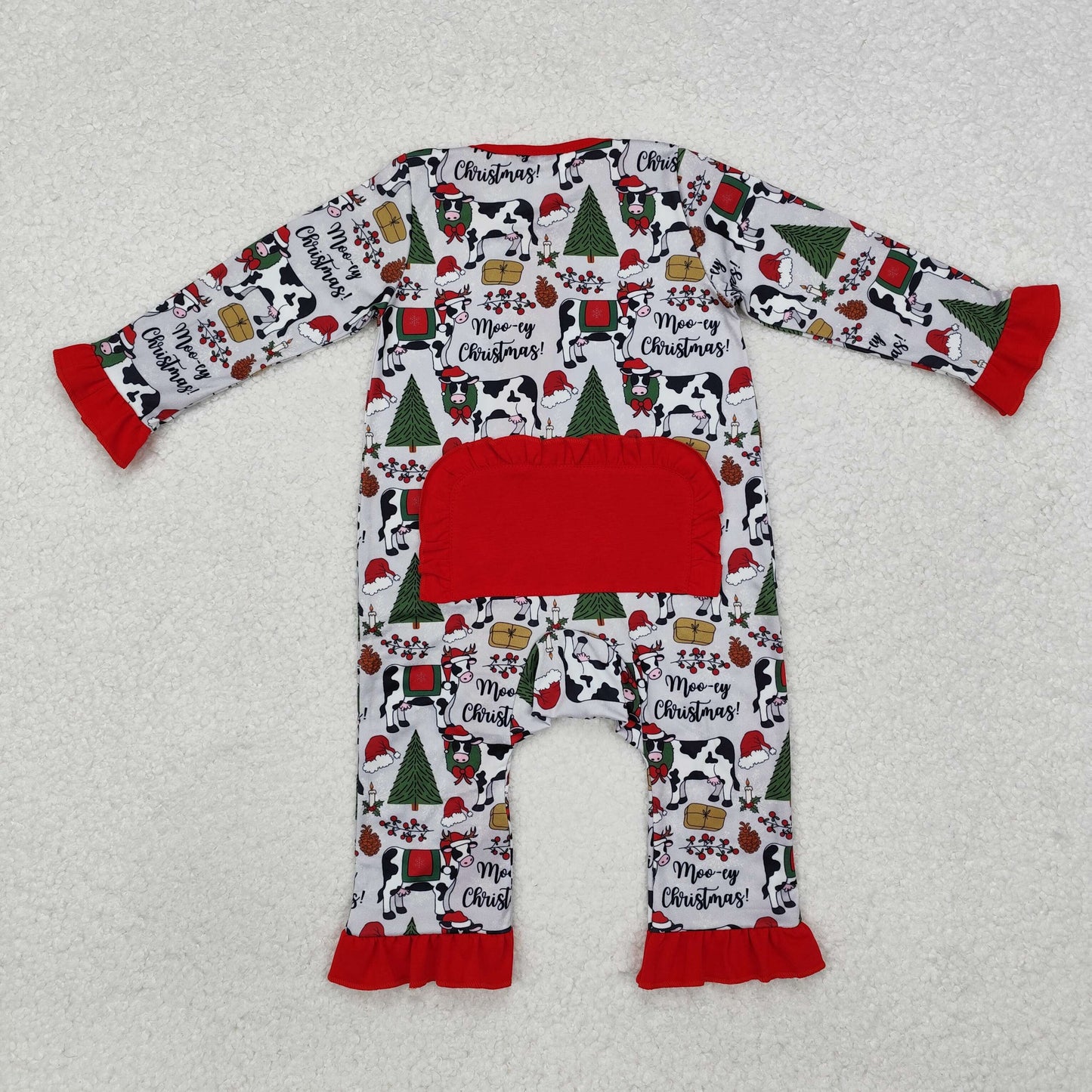 Baby Boy Infant Long Sleeves Christmas Cows Zipper Romper