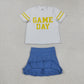 Toddler Girls Short Sleeves Game Day Vinyl Shirt Blue Yoga Active Skort Team Cheer Set RTS