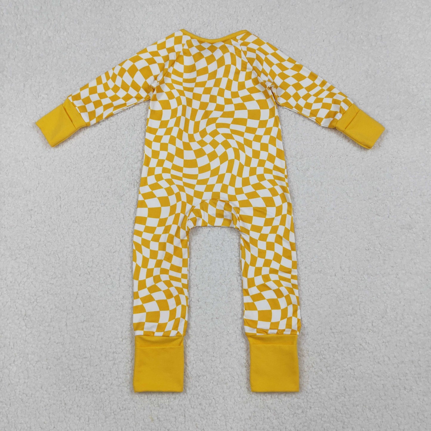Baby Boys Infant Long Sleeves Yellow Checkered Zipper Romper RTS