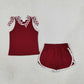 Sibling Baby Girls Kids Sleeveless Bows Cotton Shirts Shorts Sports Sets Team Clothes RTS